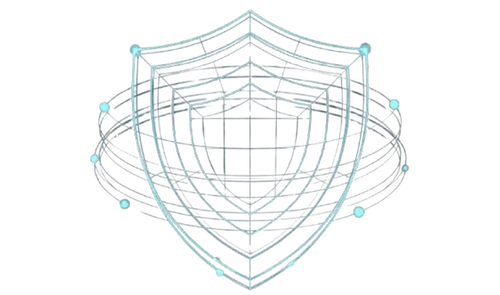 Blue digital shield with network connections for cybersecurity.
