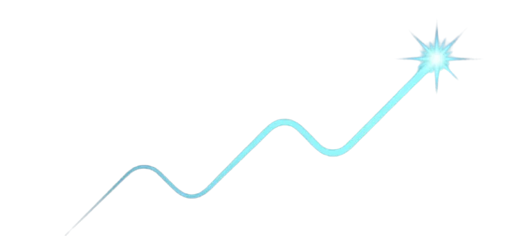 Glowing blue upward trend line culminating in a bright star, symbolizing progress and achievement.
